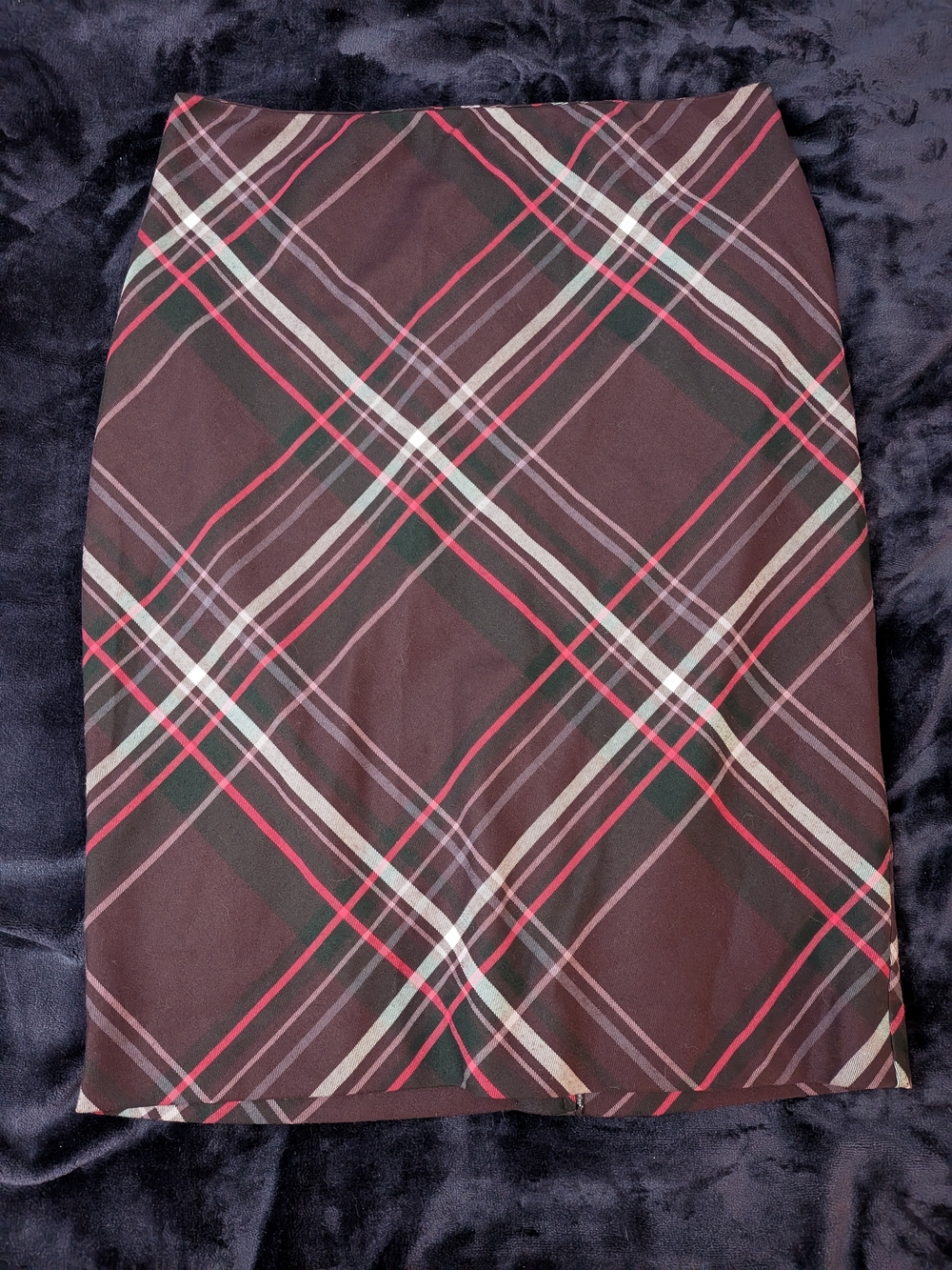 New York & Company Burgundy Plaid Pencil Skirt with Pink Accents